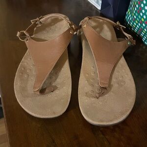 Vionic Womens Rest Kirra Sz 9 Backstrap Tan Brown Leather Thong Sandal Shoes
